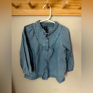 GAP Toddler Denim Ruffle Long Sleeve Button Down Shirt Top